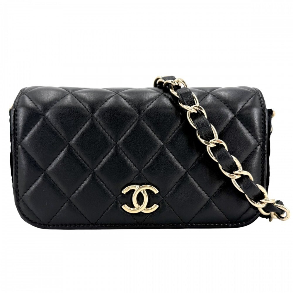 Chanel women's shoulder bag, Matelassé style, flap phone case, chain strap, k...